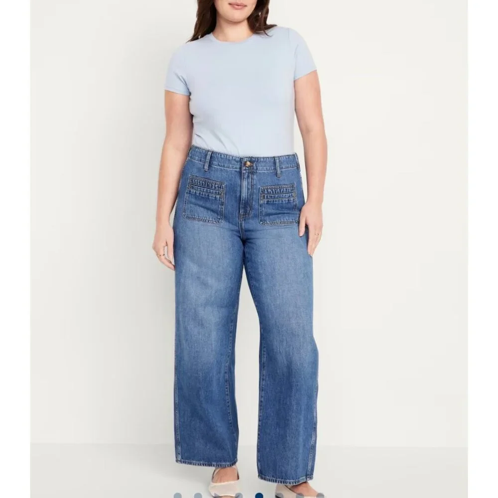 Old Navy Drapey Denim Size 14 Baggy Wide Leg High Rise Jeans - Picture 1 of 16